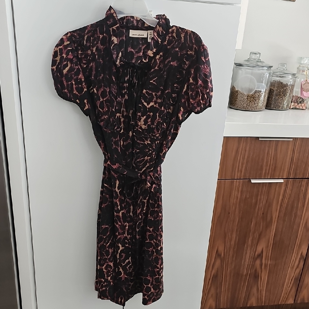 DKNY Red Buttoned Sundress with Puff Sleeves